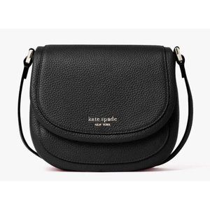 Kate Spade New York Black Roulette Large Pebbled Leather Saddle Bag Crossbody